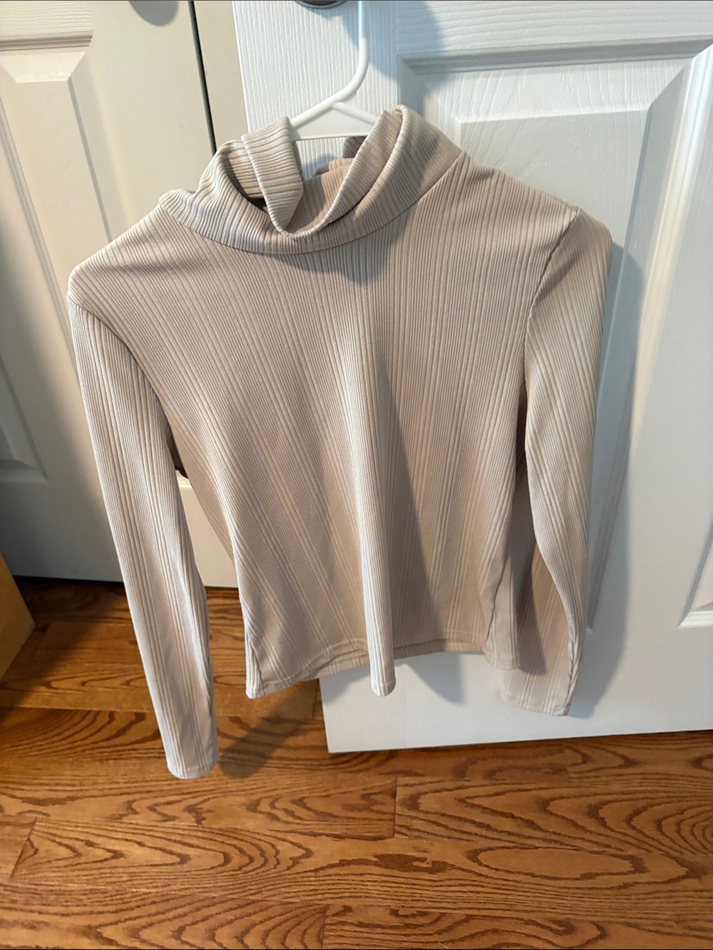 SHEIN Ribbed Cowl Neck Long Sleeve Sweater - Beige Cream